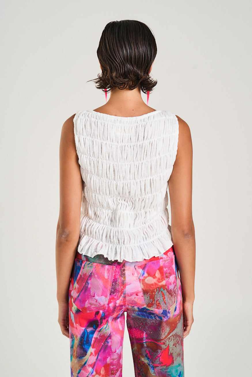 SHIRRED TANK - SHEER WHITE