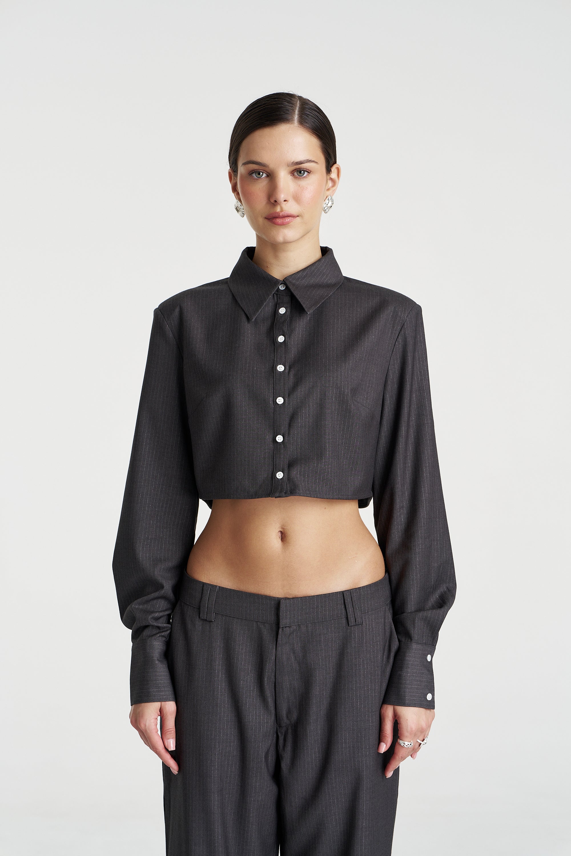 GIGI CROPPED SHIRT - GREY GLIMMER