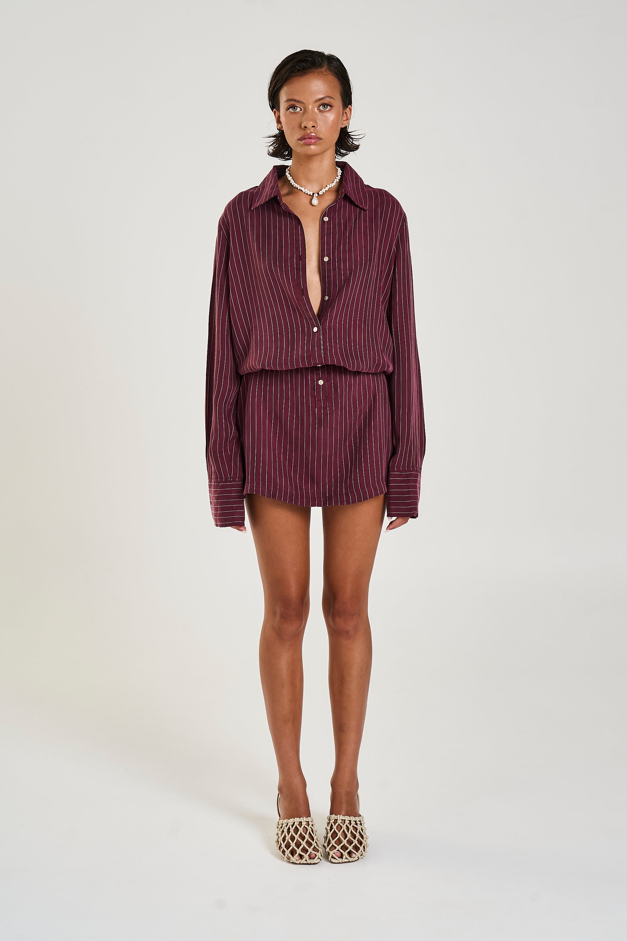 BUTTON UP DRESS - KINA PINSTRIPE