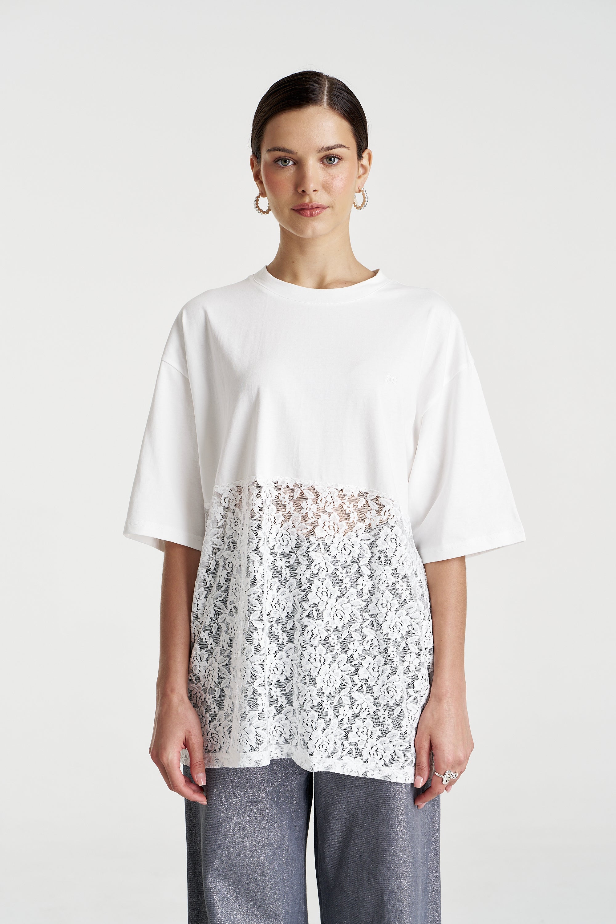 LACE PANEL TEE - LILY WHITE