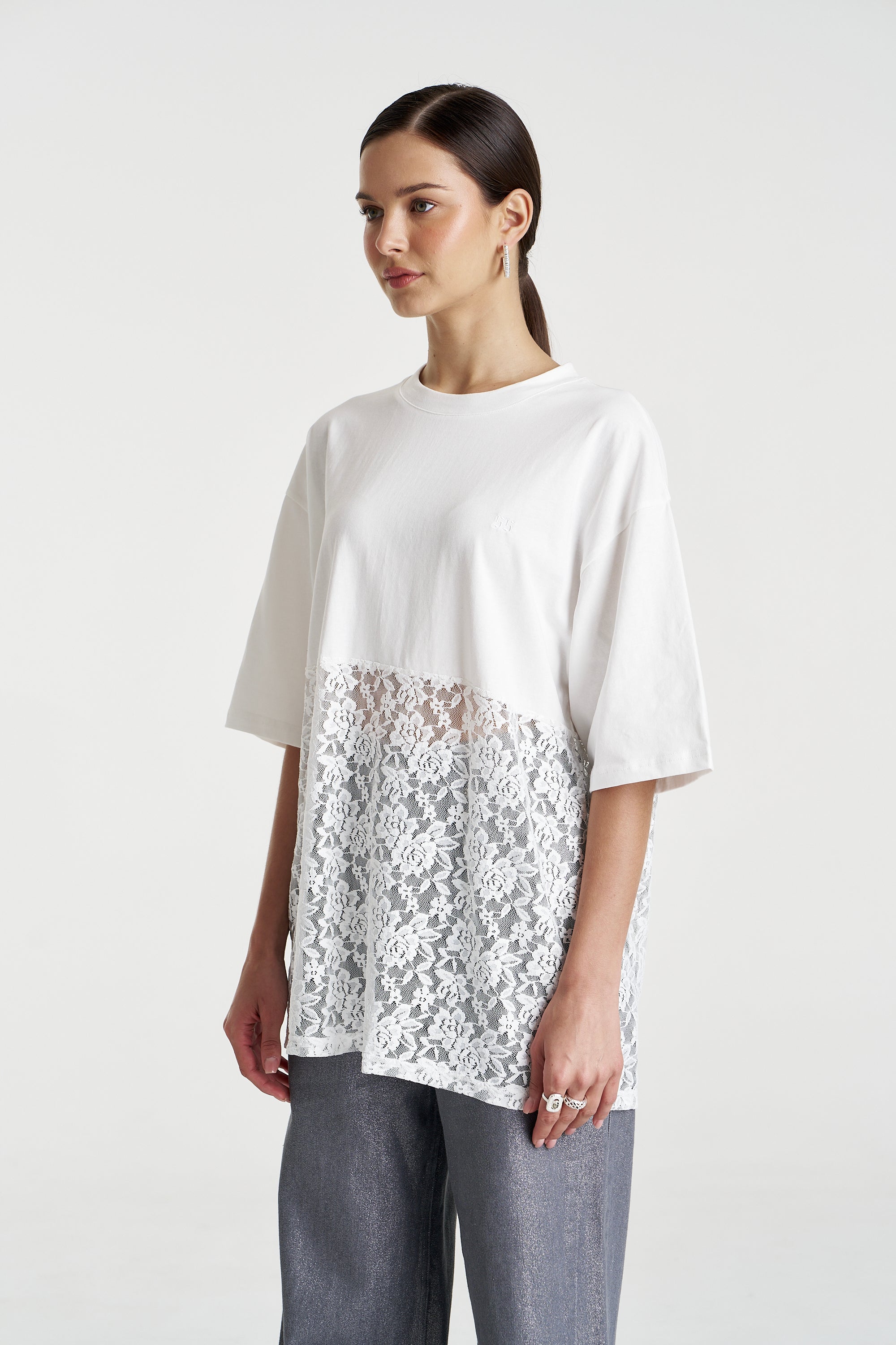 LACE PANEL TEE - LILY WHITE