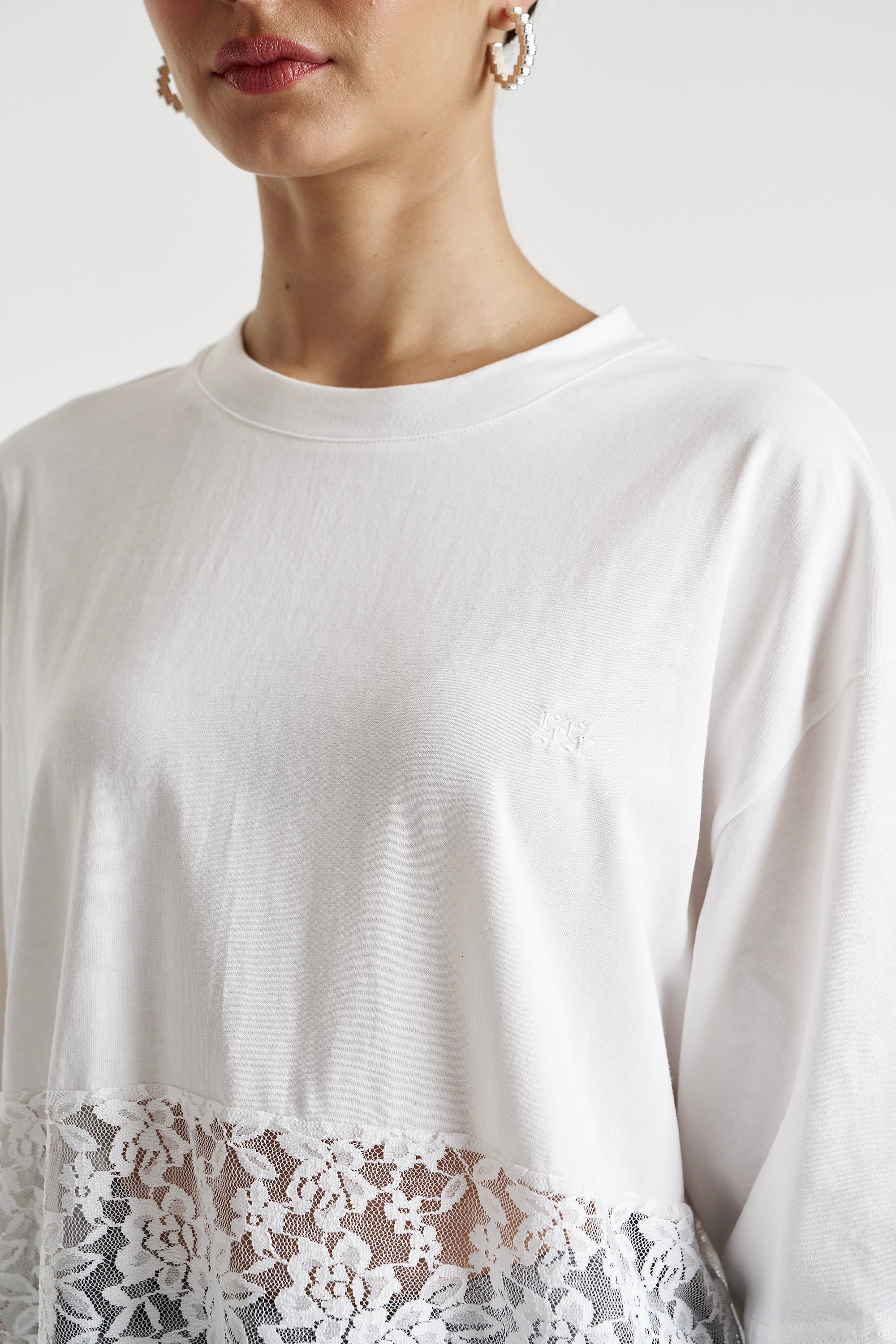 LACE PANEL TEE - LILY WHITE