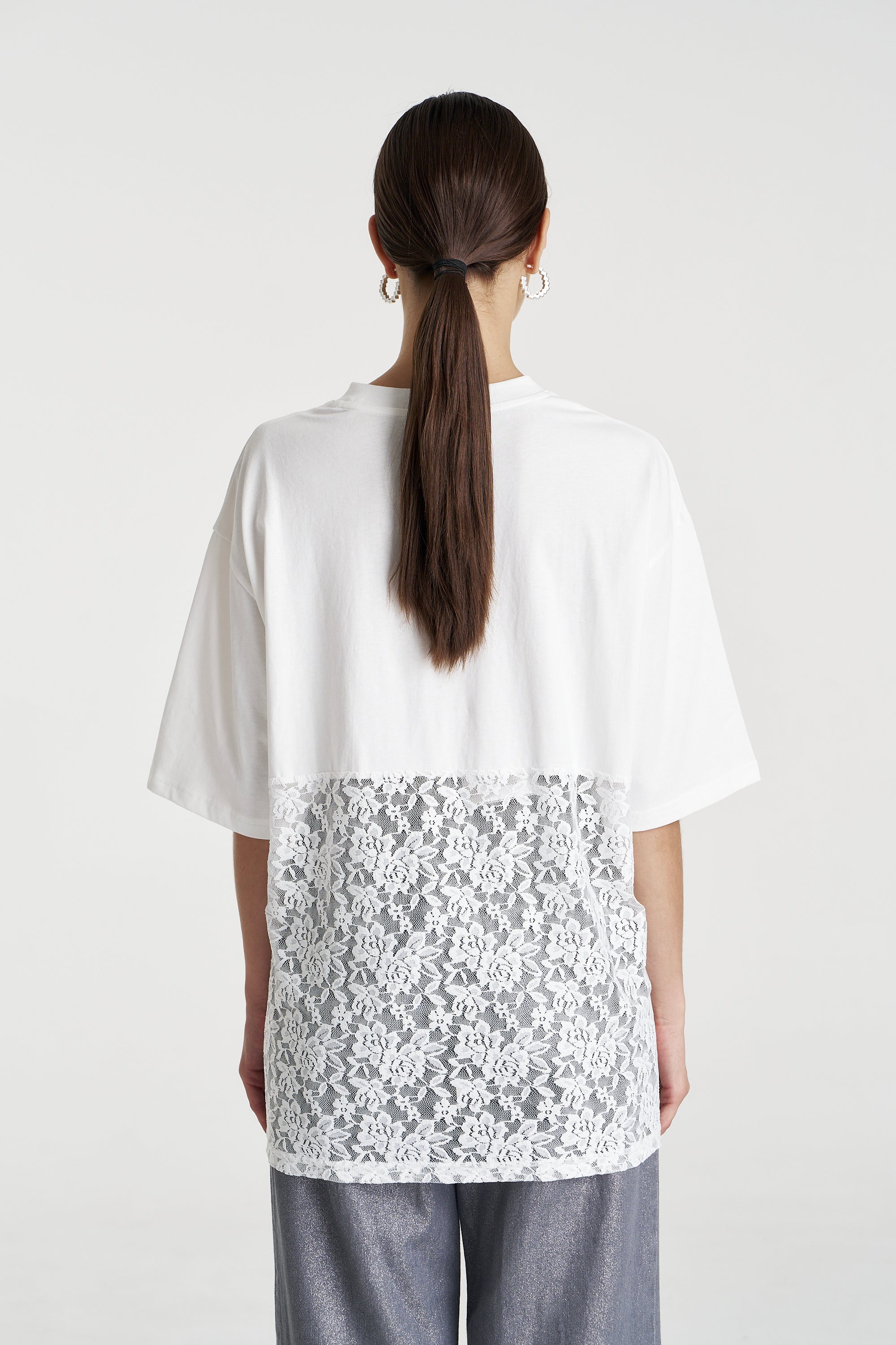 LACE PANEL TEE - LILY WHITE