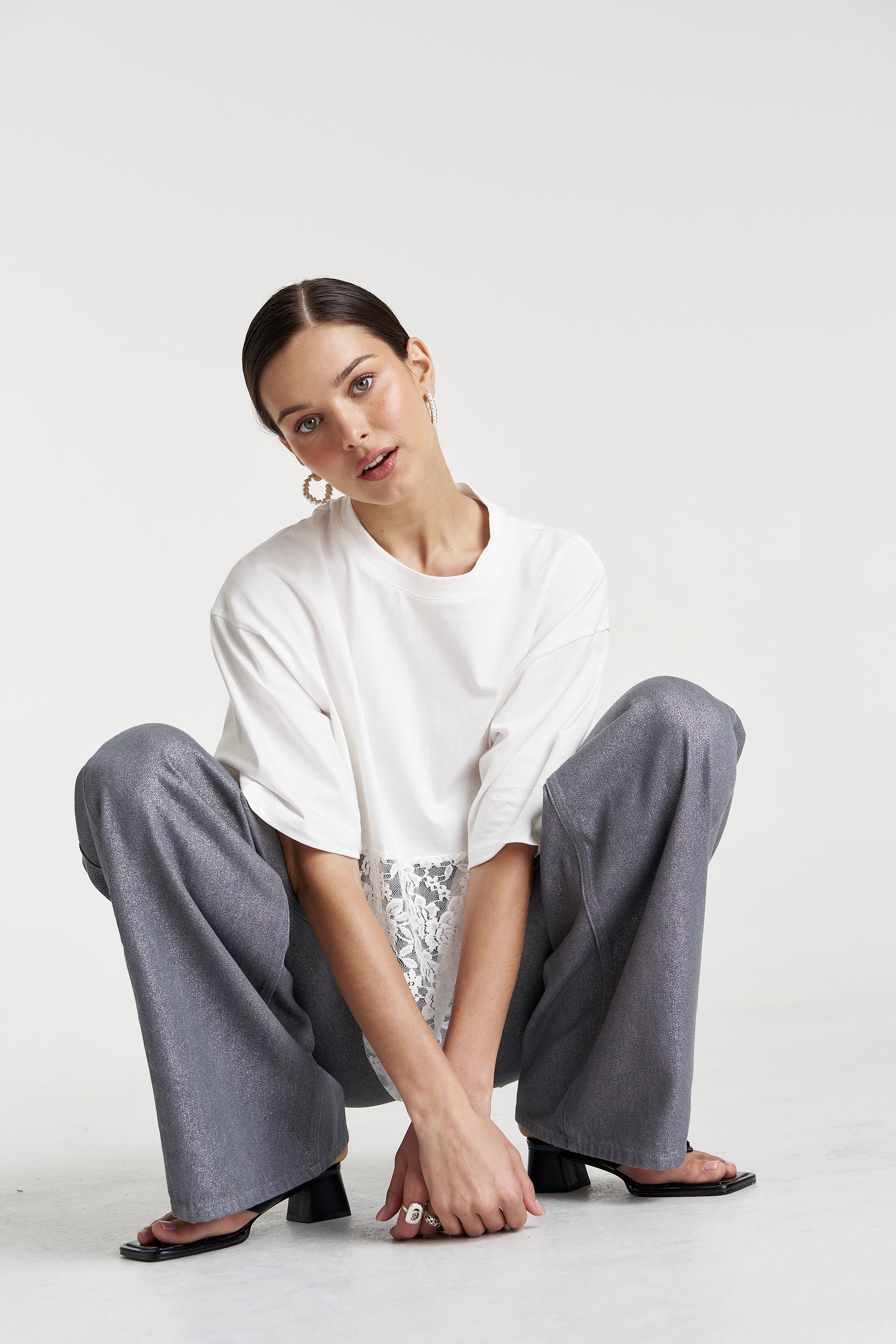 LACE PANEL TEE - LILY WHITE