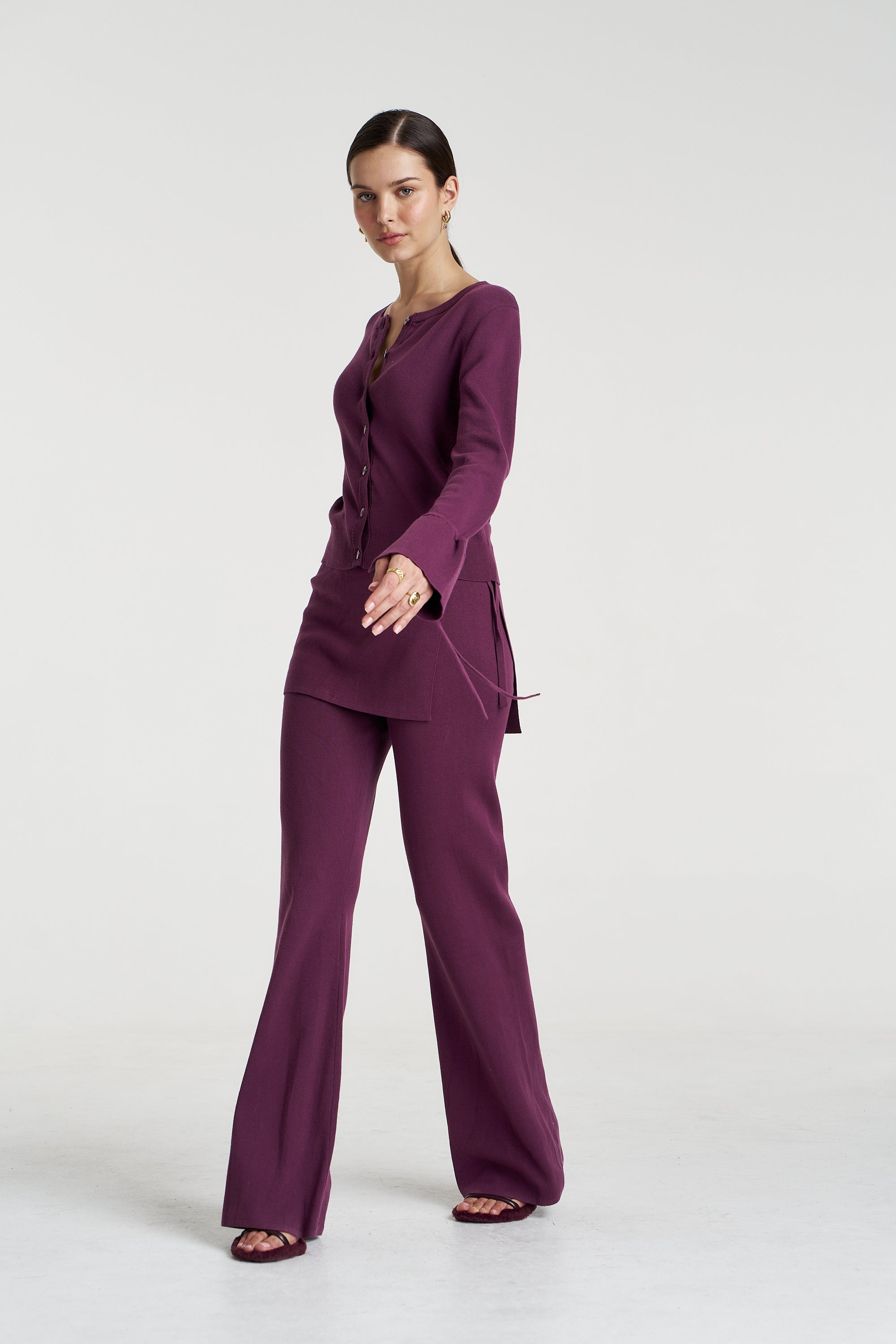 BUTTON THRU KNIT - MULBERRY