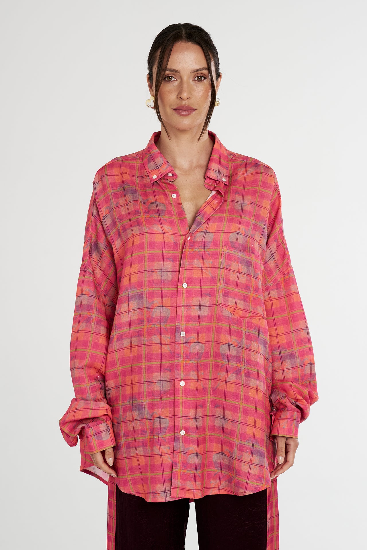 LS OVERSIZED SHIRT - NEON PLAID