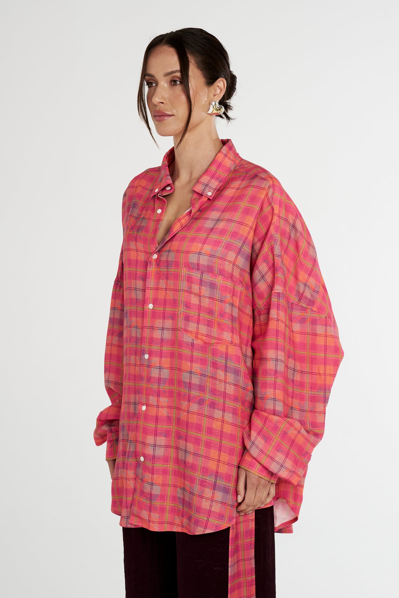 LS OVERSIZED SHIRT - NEON PLAID