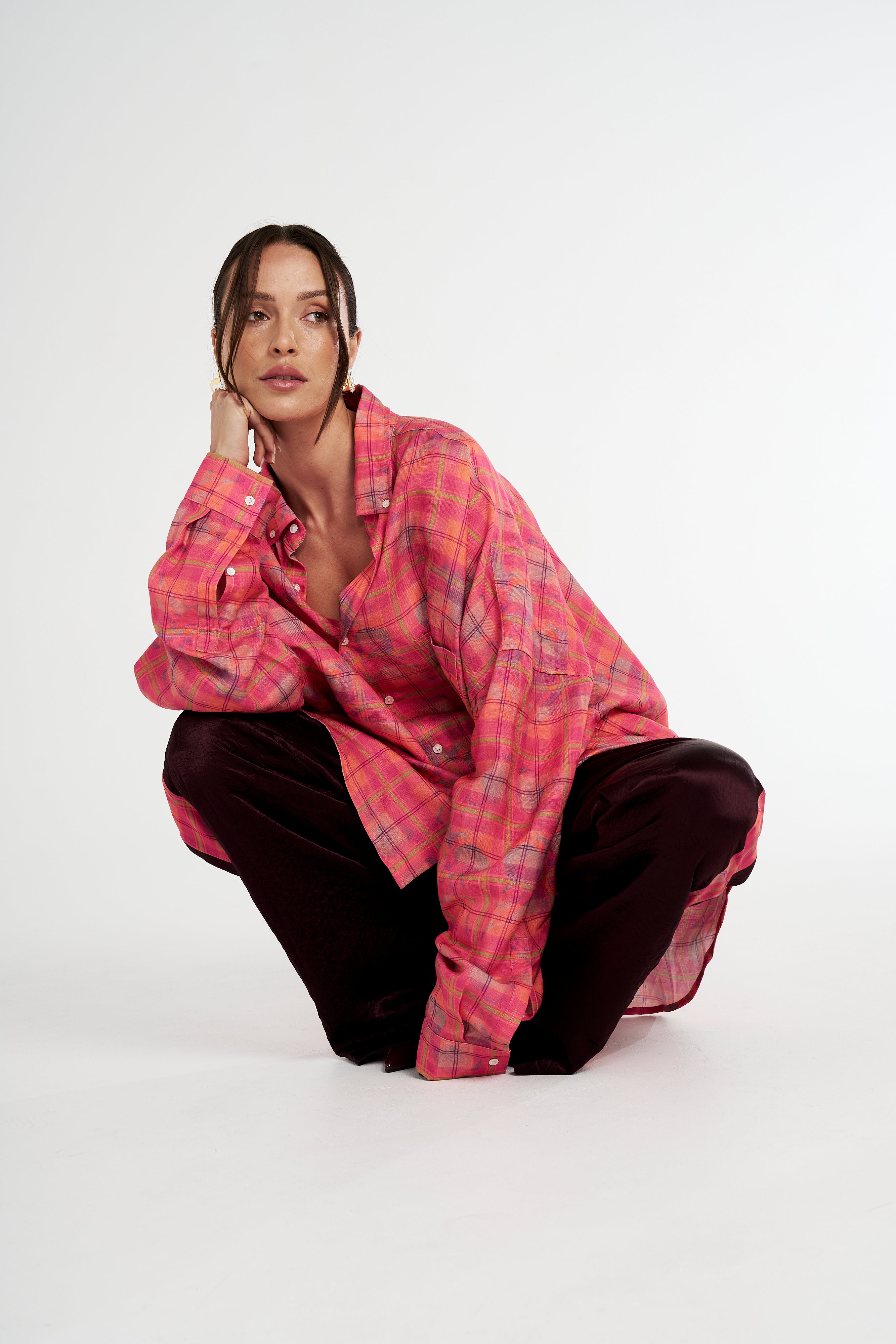 LS OVERSIZED SHIRT - NEON PLAID