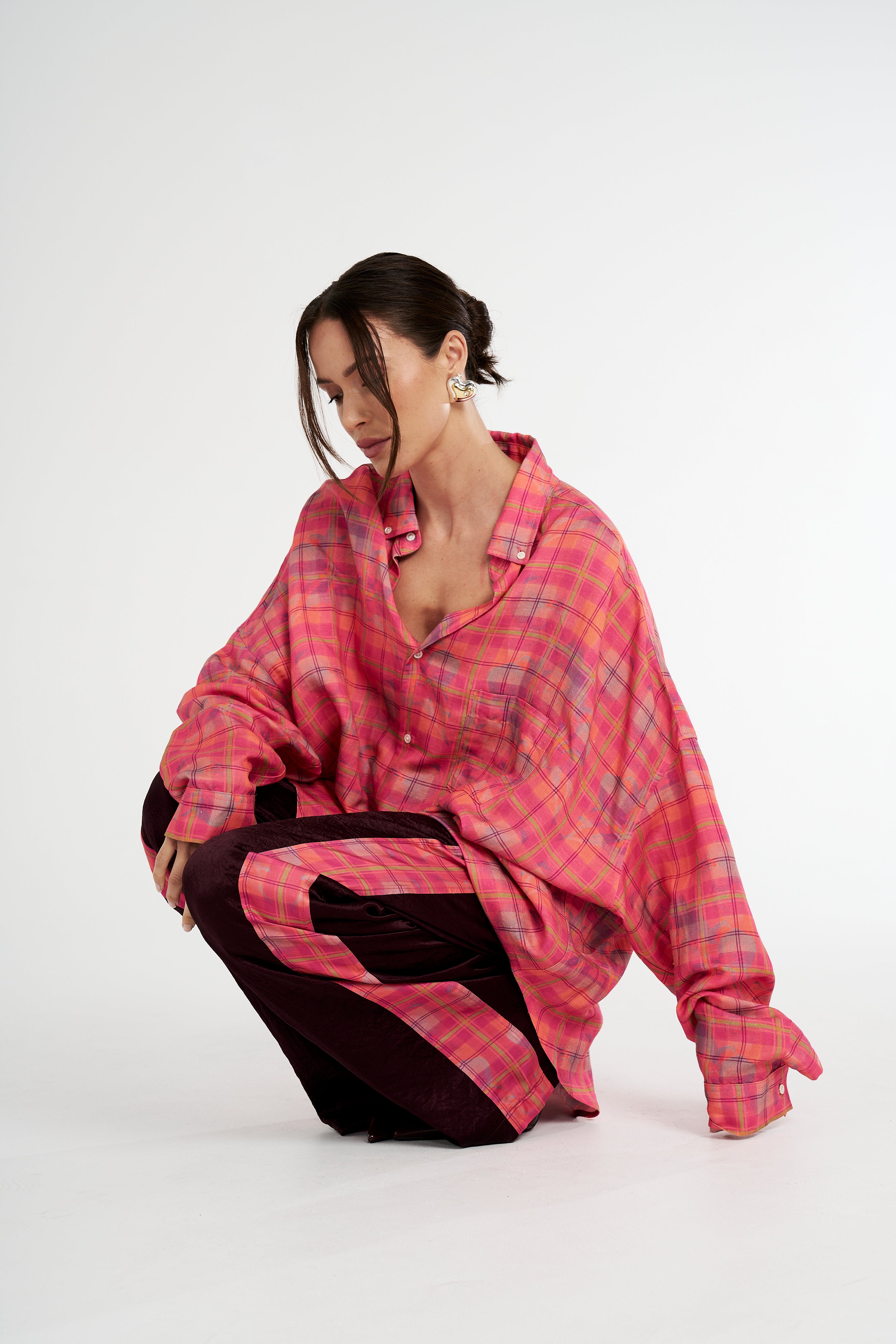 LS OVERSIZED SHIRT - NEON PLAID