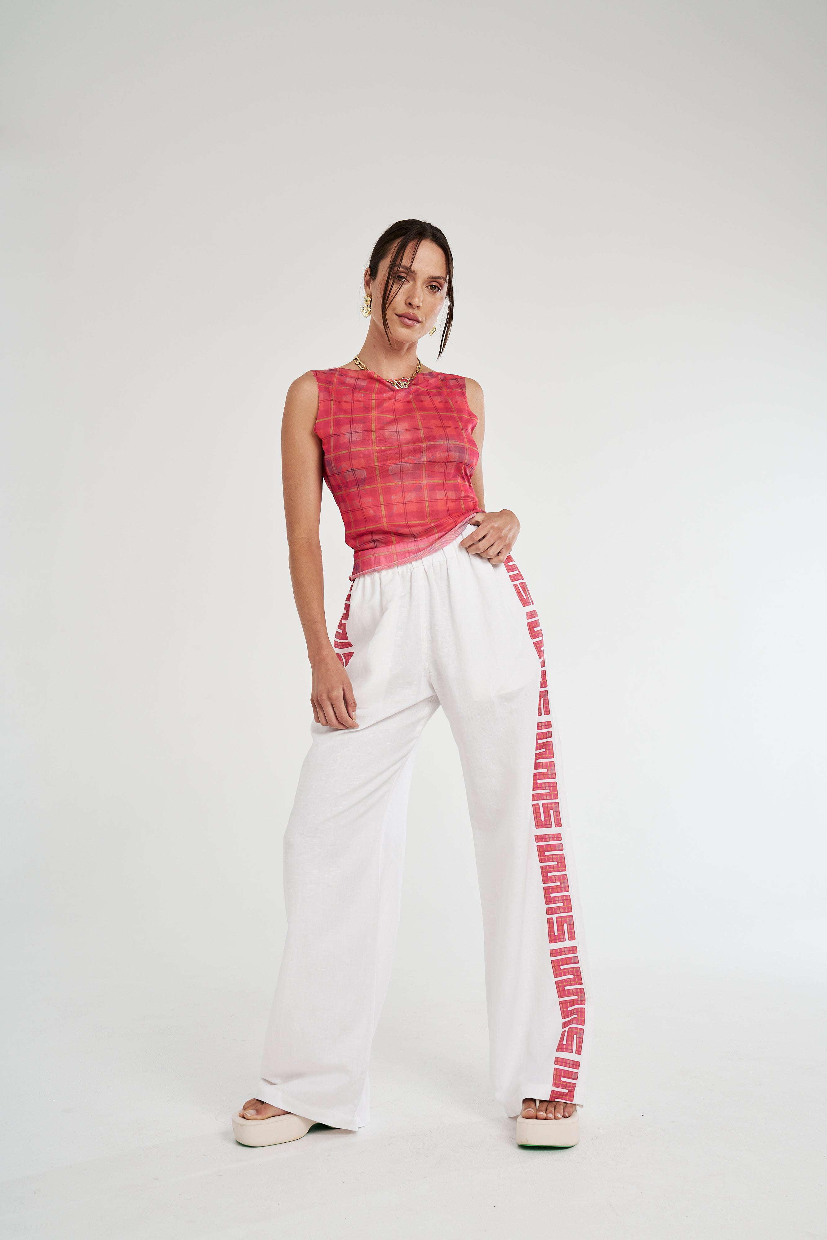 SIG LINEN PANTS - NEON PLAID