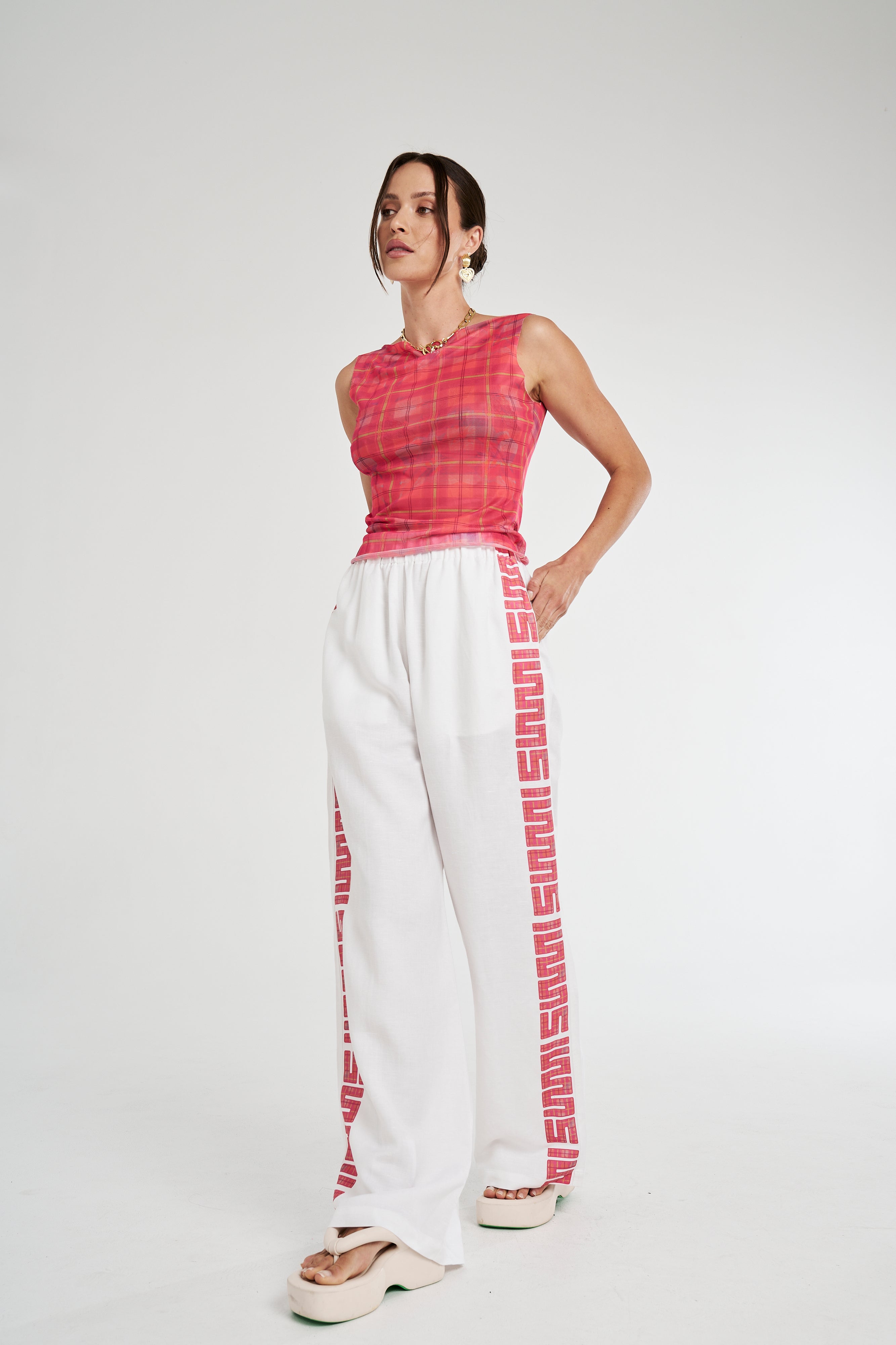 SIG LINEN PANTS - NEON PLAID