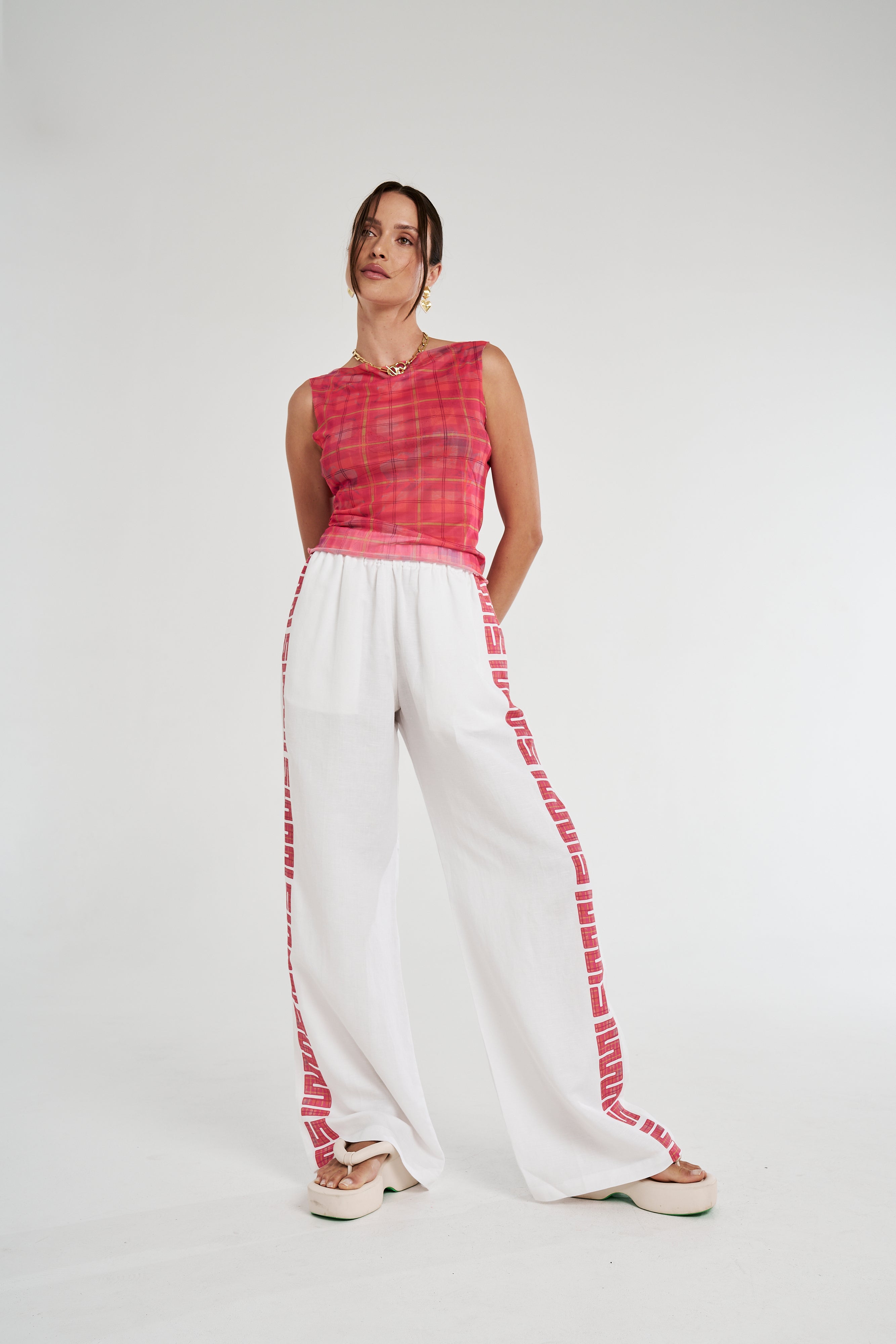 SIG LINEN PANTS - NEON PLAID