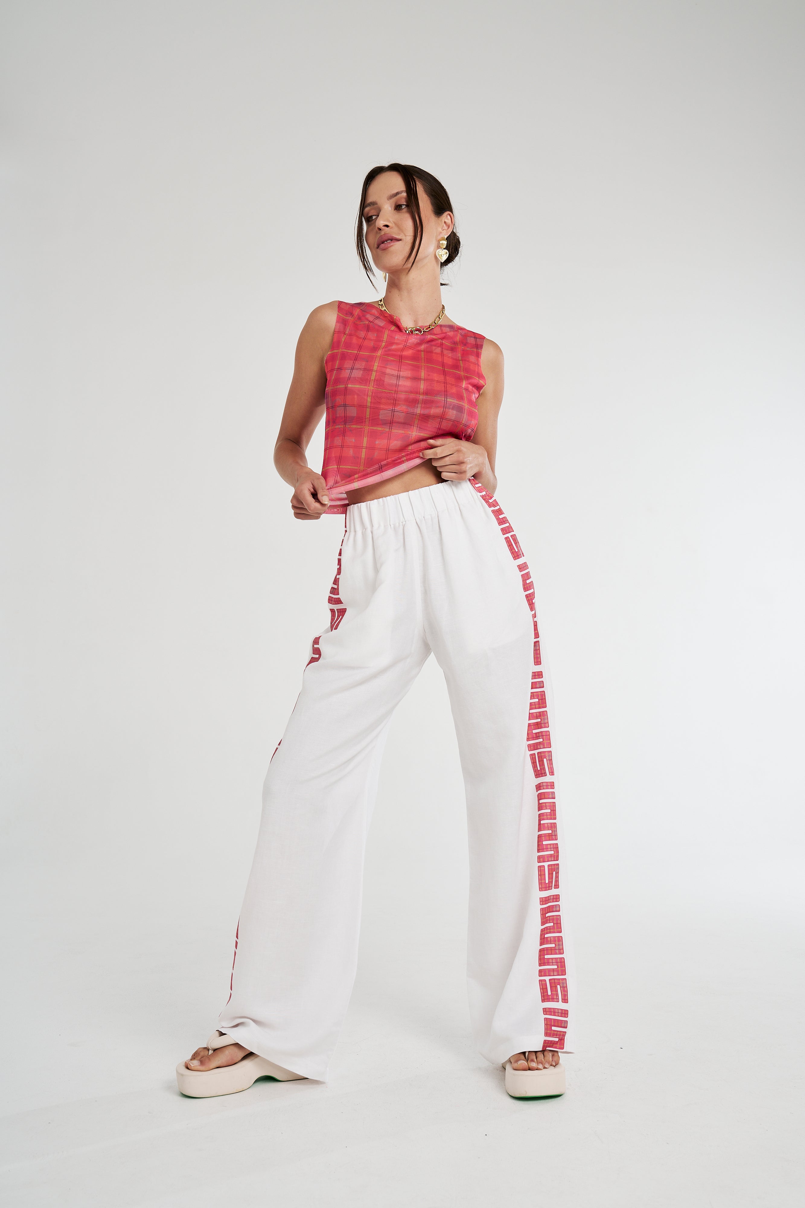 SIG LINEN PANTS - NEON PLAID