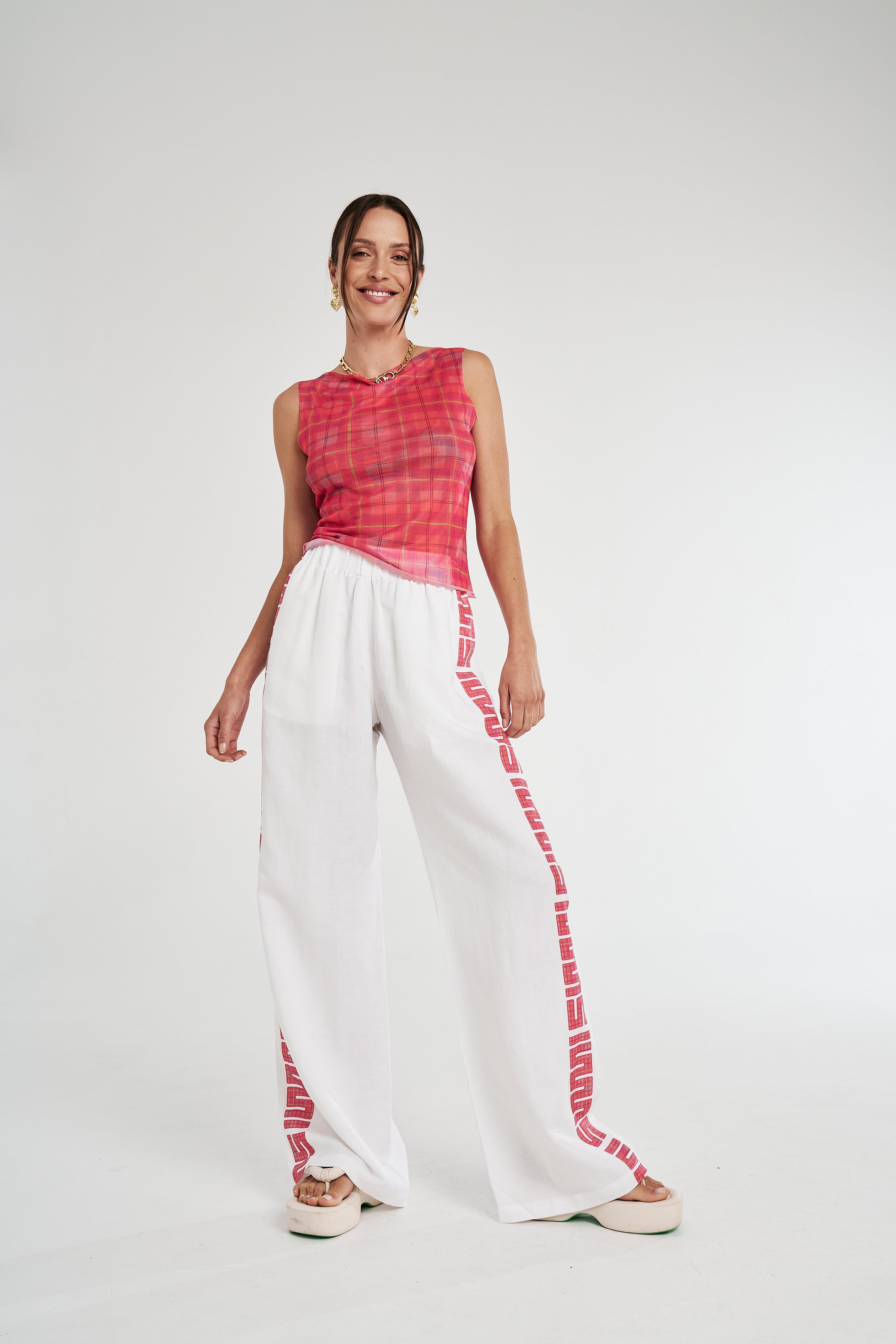 SIG LINEN PANTS - NEON PLAID