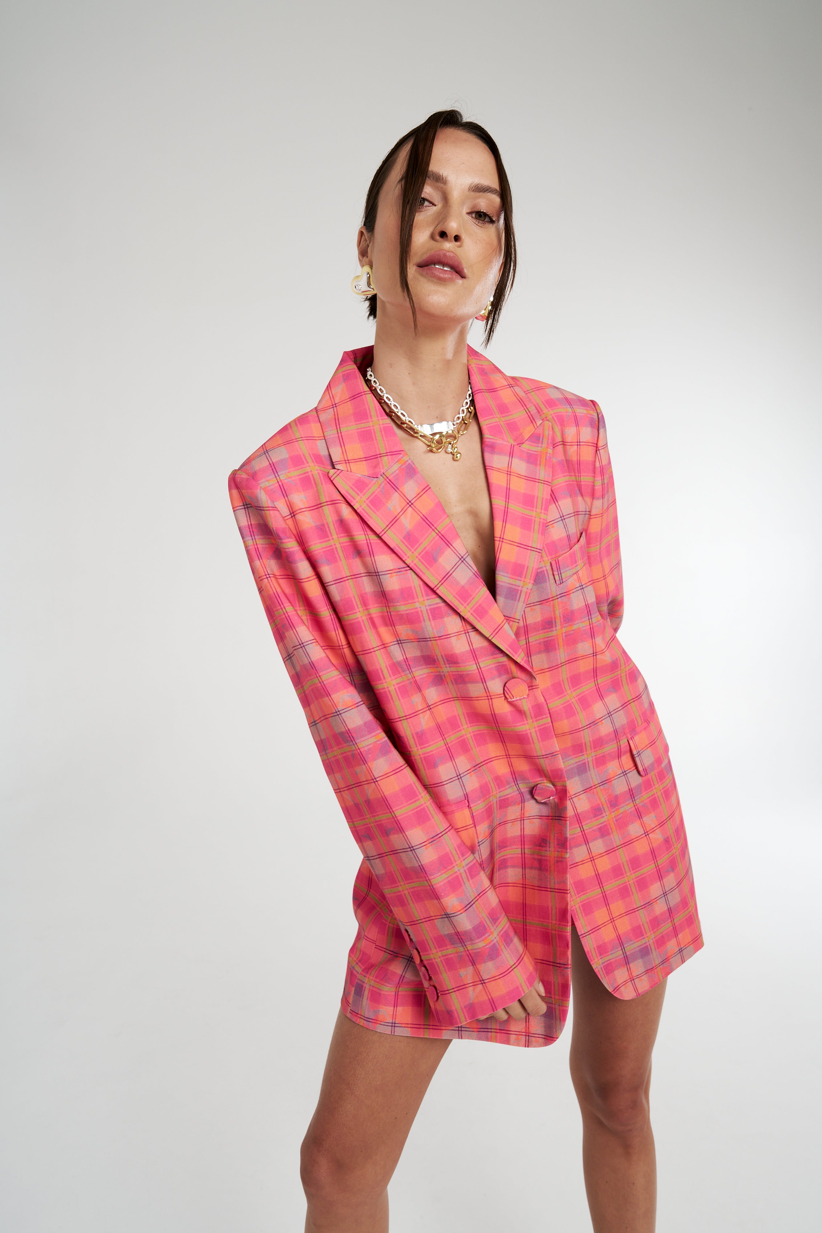OVERSIZED BLAZER - NEON PLAID