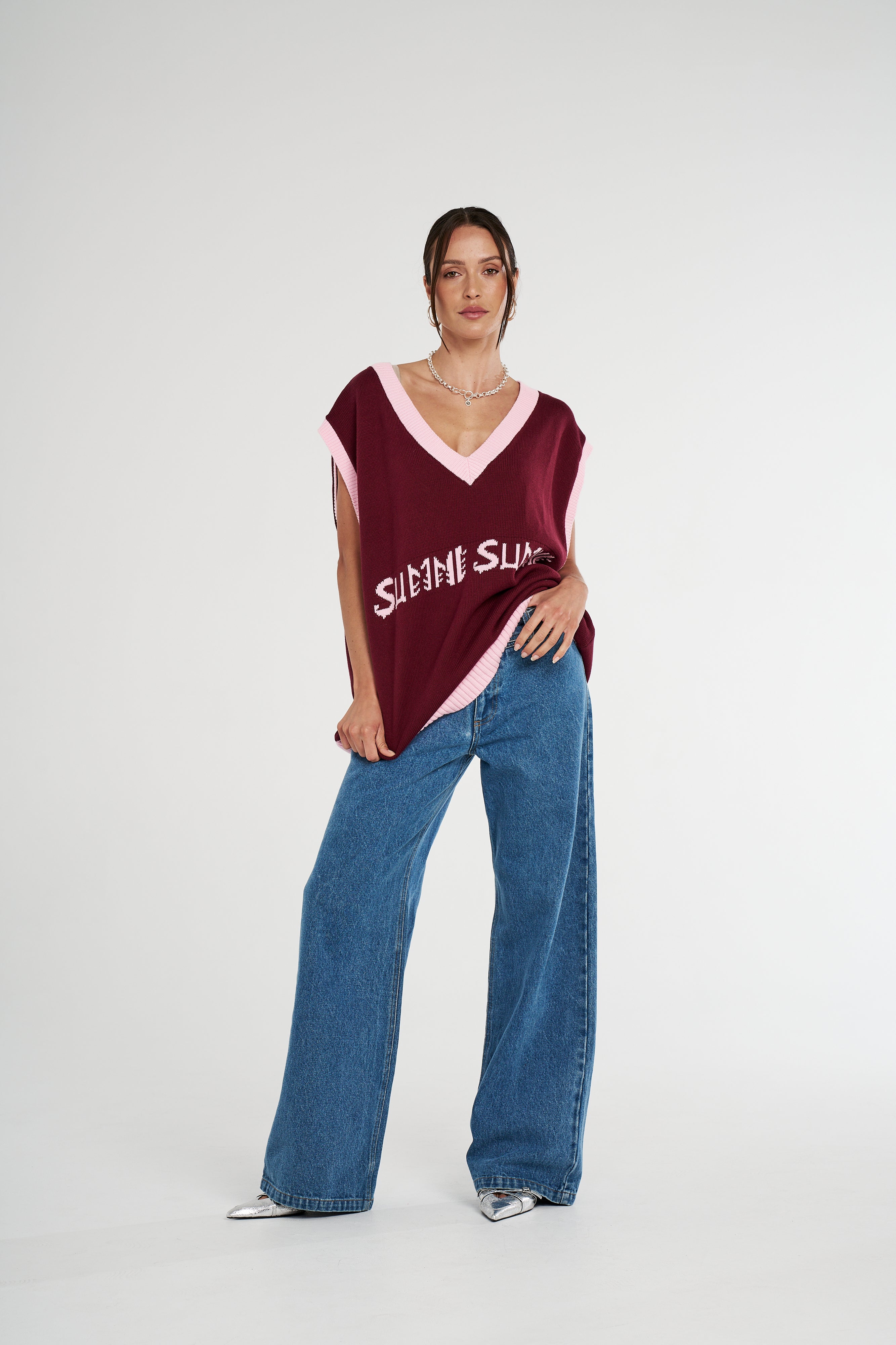 OS KNIT VEST - PLUM