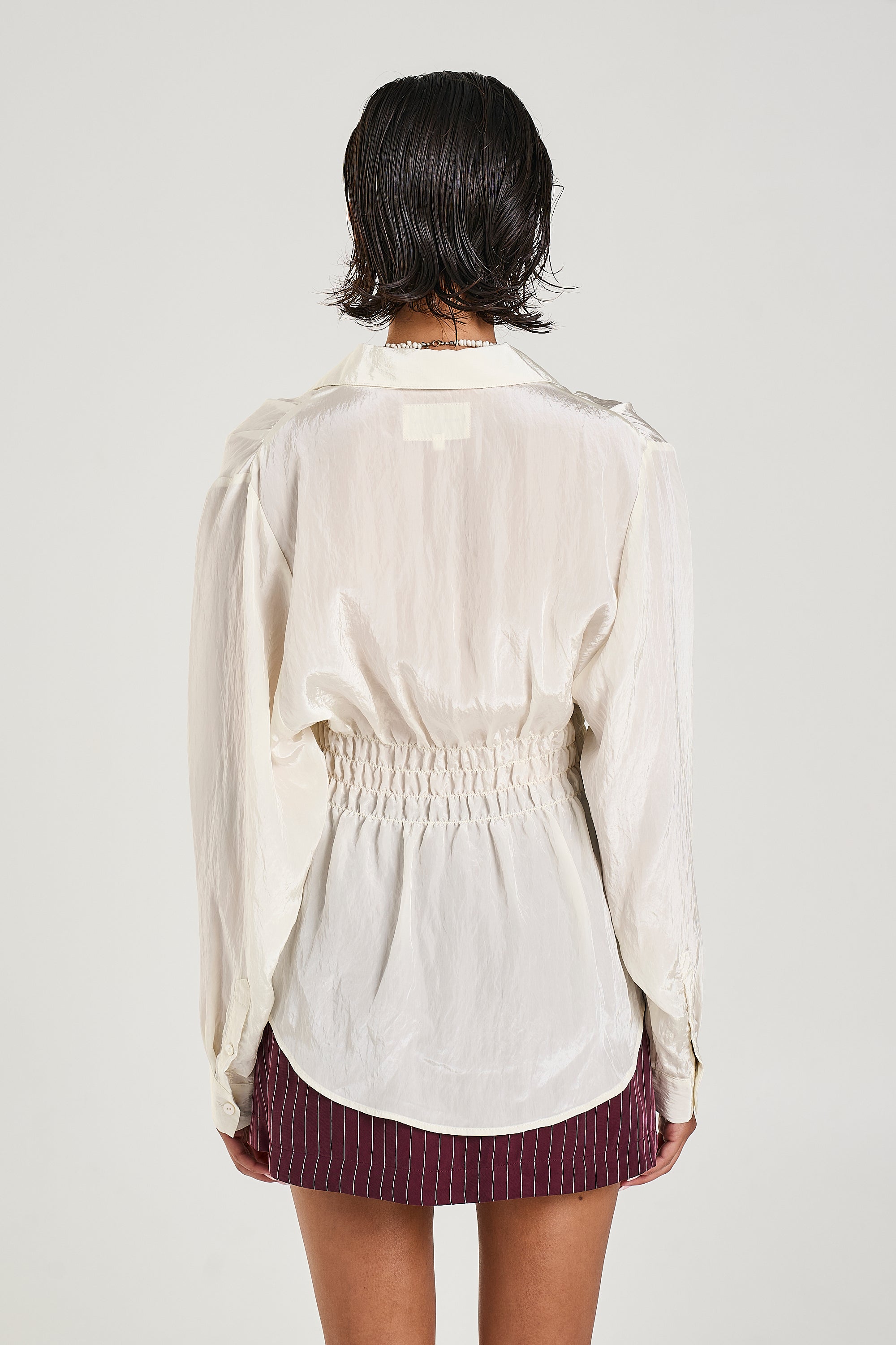SHIRRED LS SHIRT - SAND