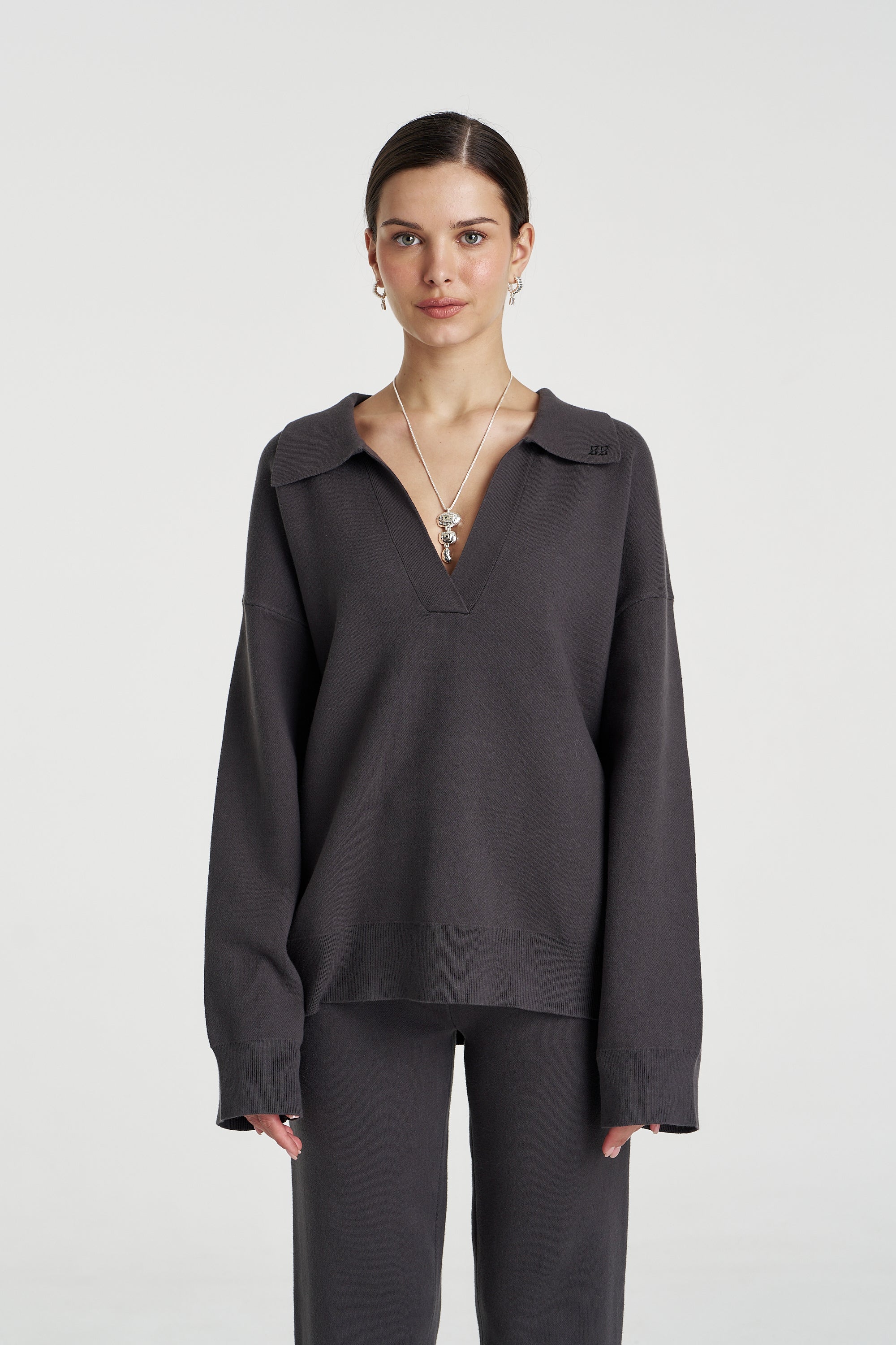 LS COLLARED KNIT - SHADOW