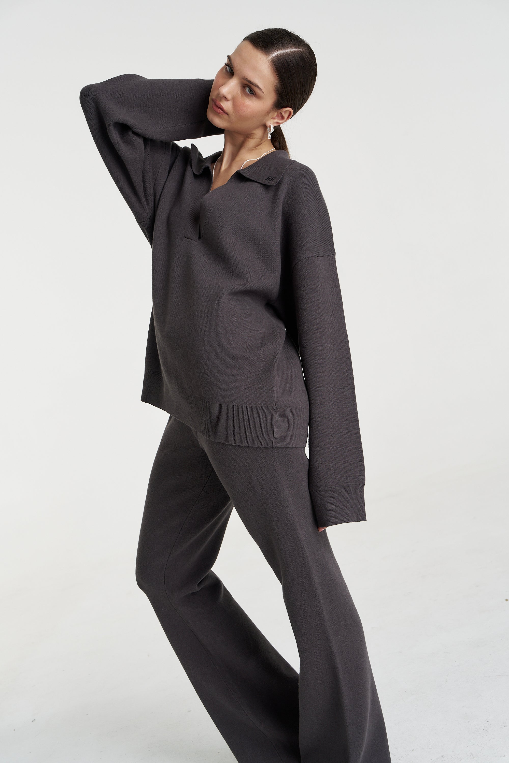 LS COLLARED KNIT - SHADOW