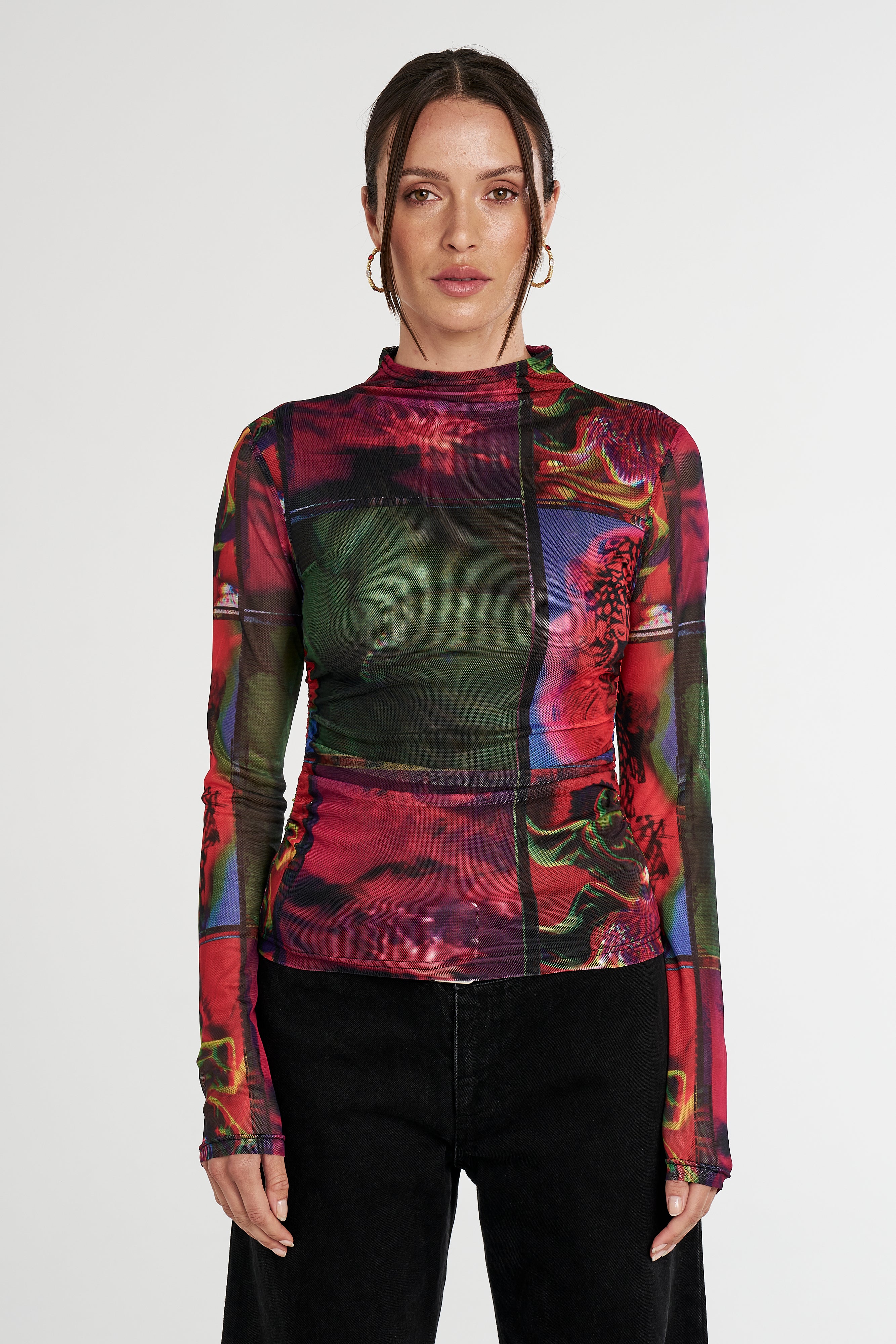 LS RUCHED HIGH NECK TOP - UNTAMED
