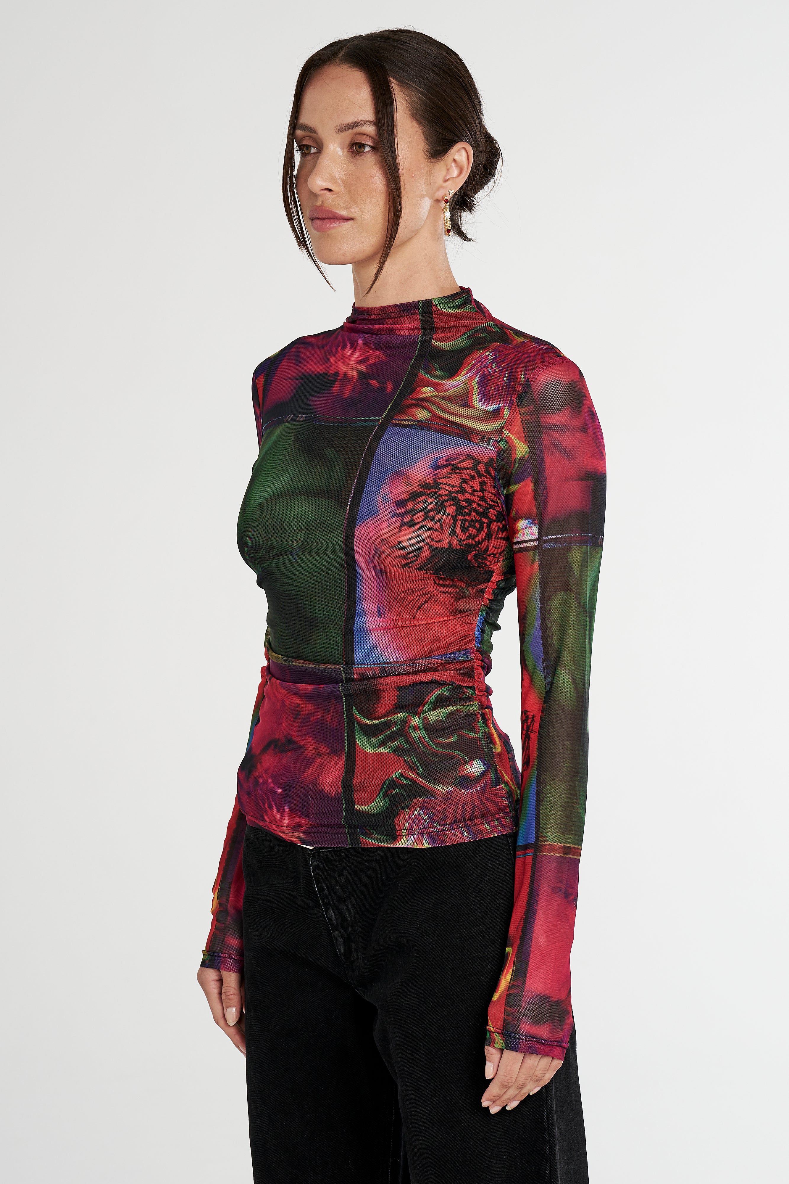 LS RUCHED HIGH NECK TOP - UNTAMED