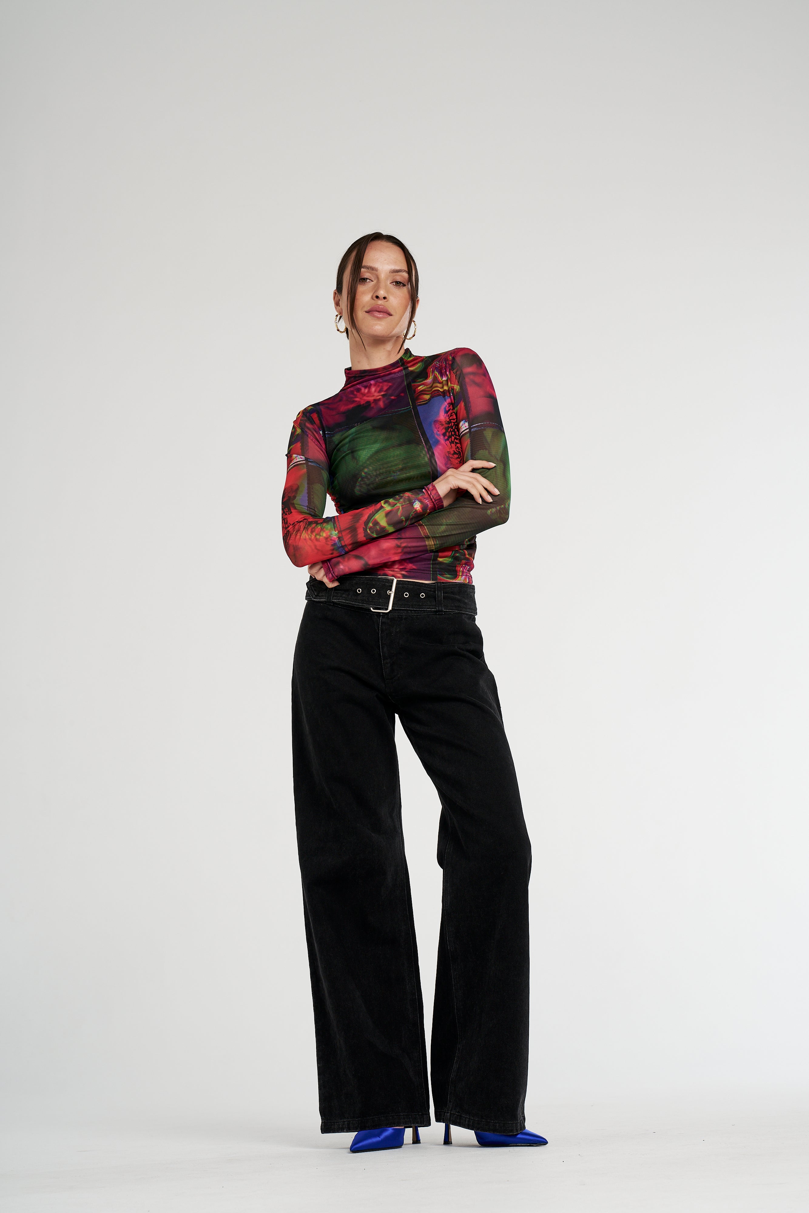 LS RUCHED HIGH NECK TOP - UNTAMED