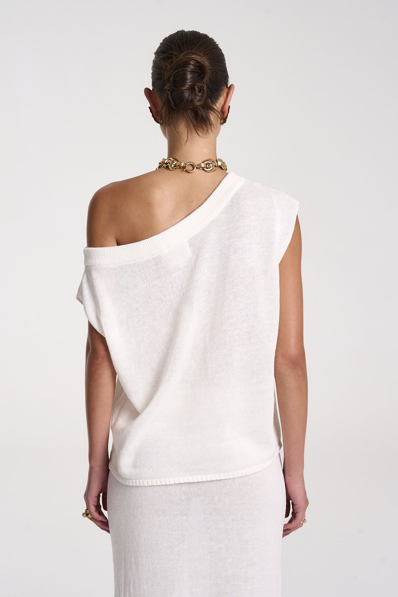 KNIT OFF SHOULDER TOP -  WHITE
