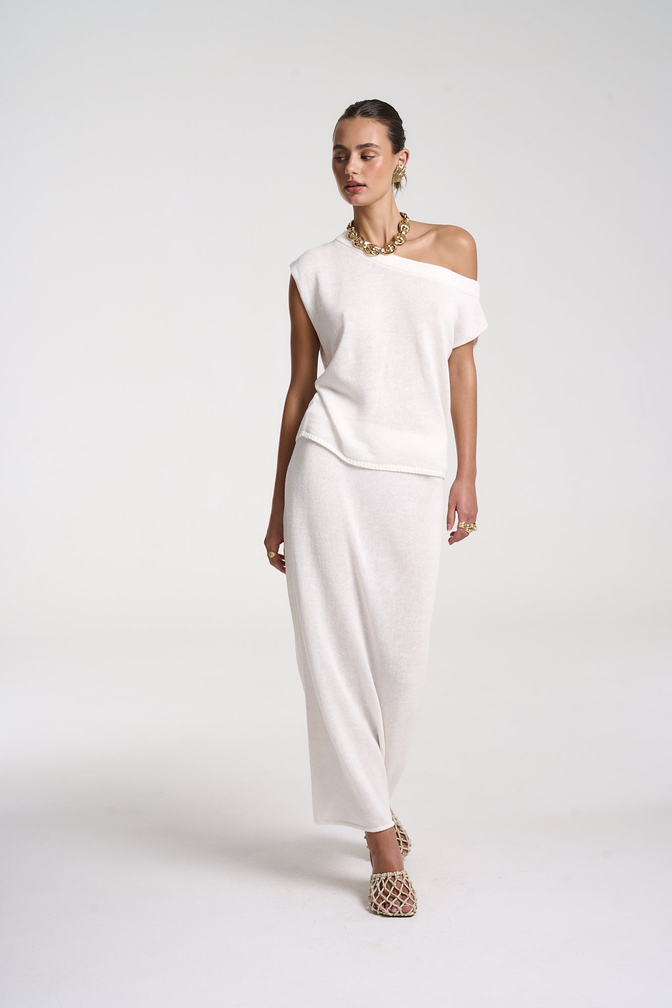 KNIT MAXI SKIRT -  WHITE