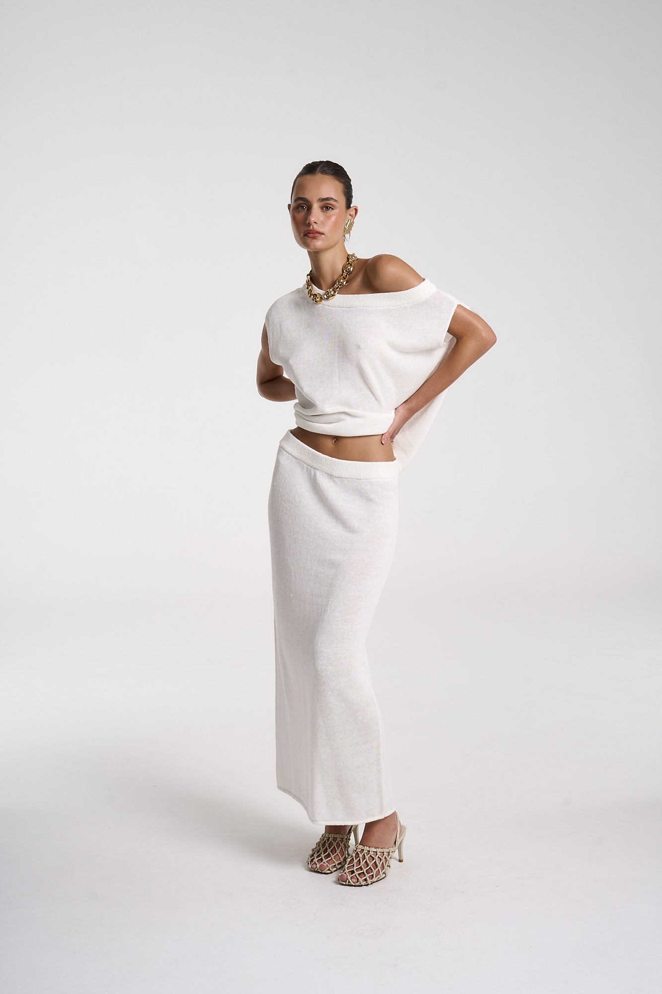 KNIT MAXI SKIRT -  WHITE